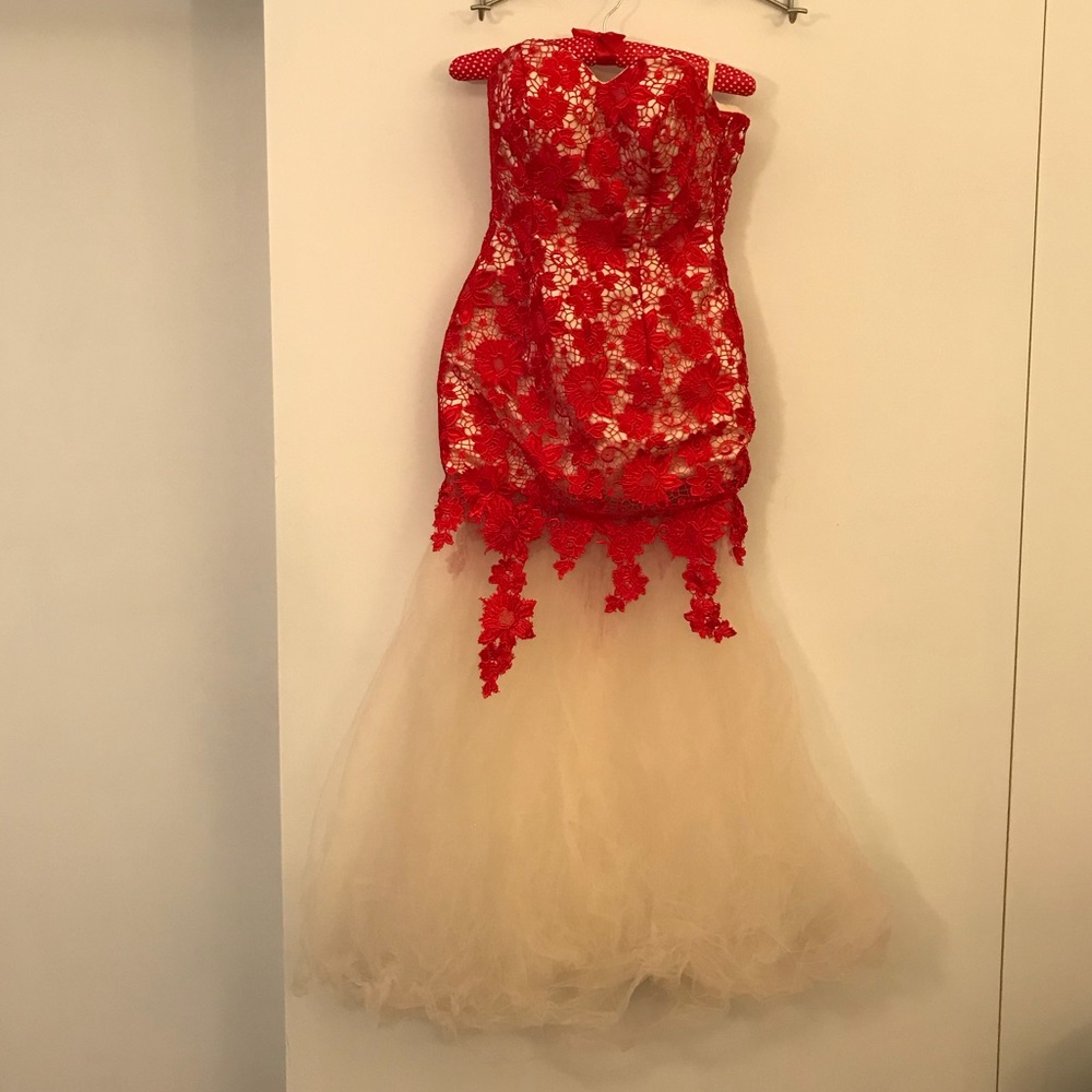 Red lace mermaid dress